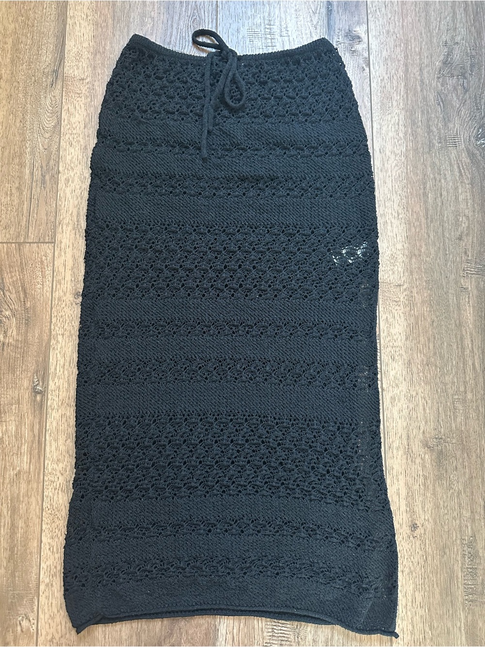 Wild Fable Crocheted Skirt, Cover Up, Pull On, Slit, Solid Black, Waist Tie, M